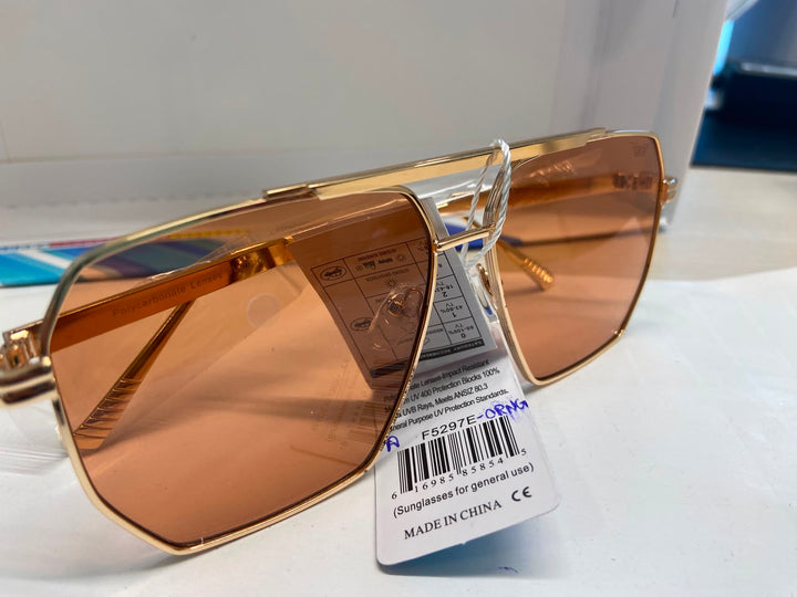 Gold and Warm Peach Orange Geometric Square Navigator Sunglasses