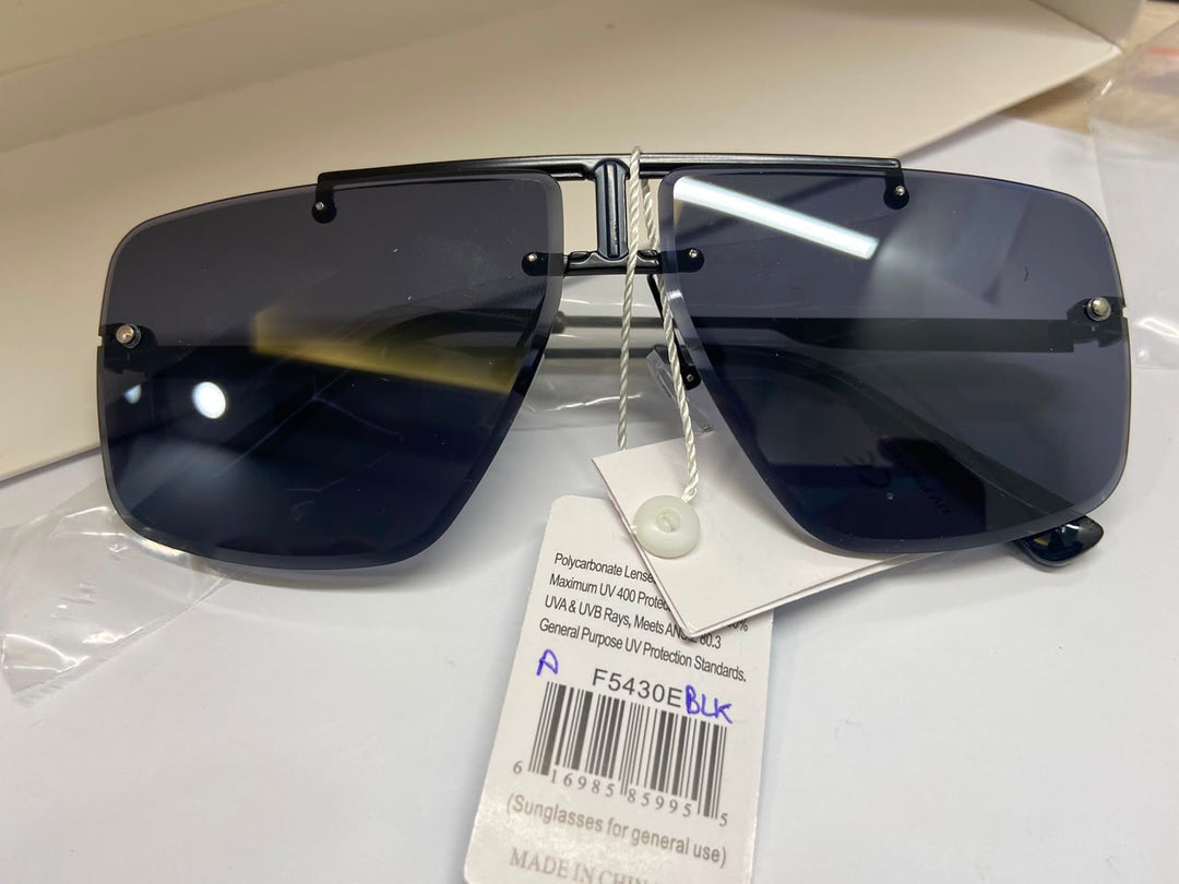 Matte Black Oversized Rimless Shield Sunglasses with Top Bar
