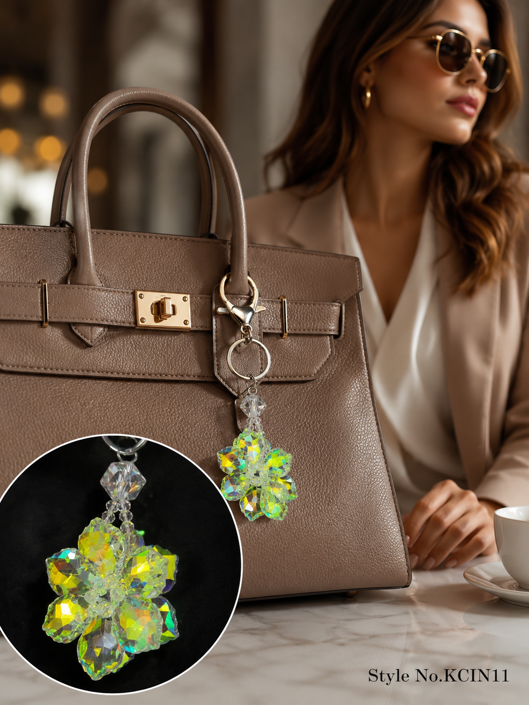 Yellow iridescent flower cluster Keychain | KCIN11