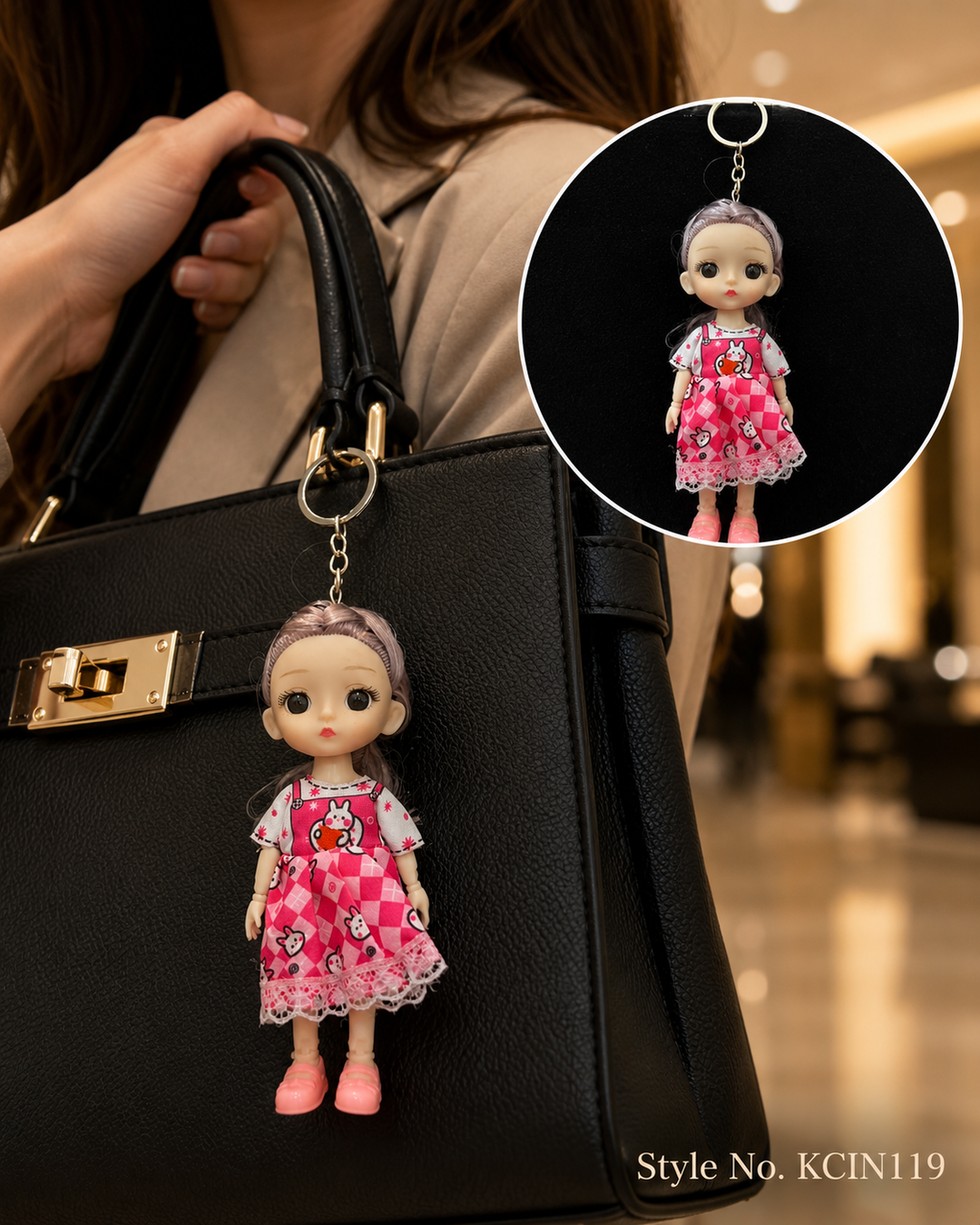 Pink floral dress doll charm Keychain | KCIN119