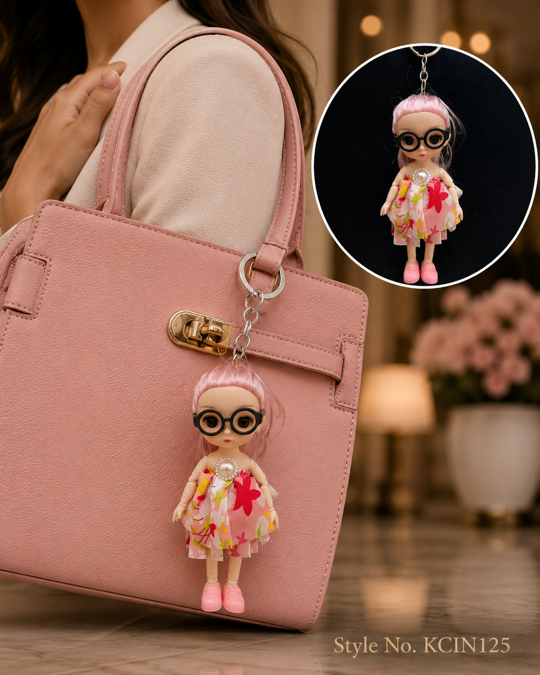 Colorful floral outfit doll charm with glasses Keychain | KCIN125