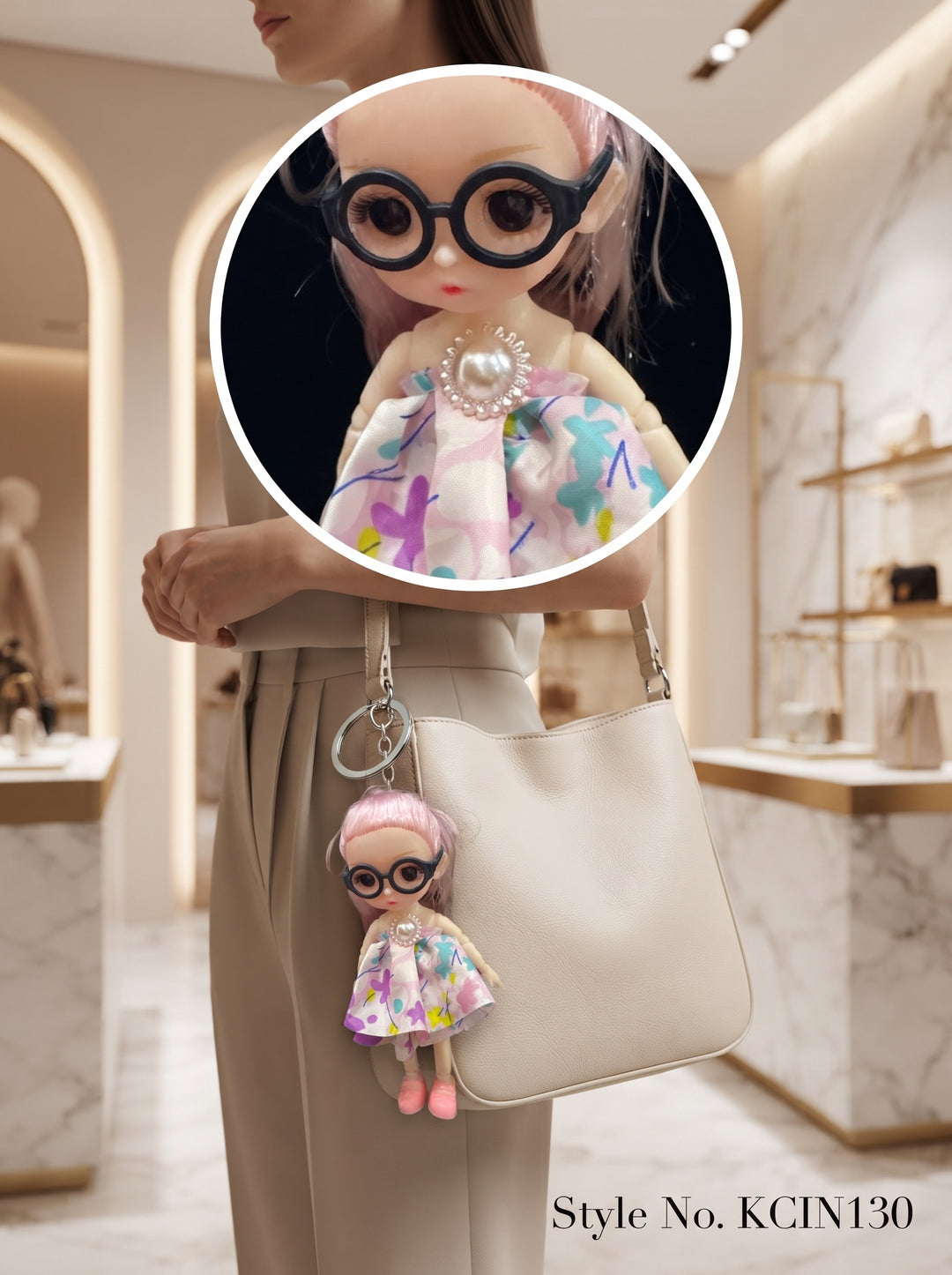 Colorful floral dress doll charm with glasses Keychain | KCIN130