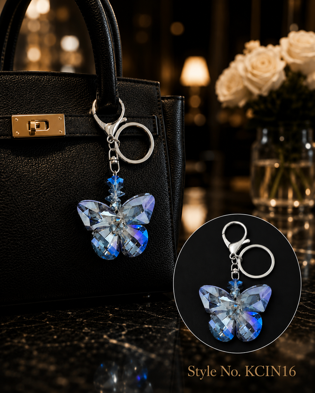 Blue and clear butterfly charm Keychain | KCIN16