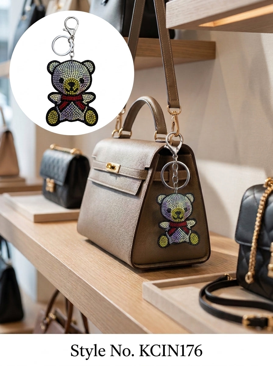 Multicolor rhinestone teddy bear charm Keychain | KCIN176