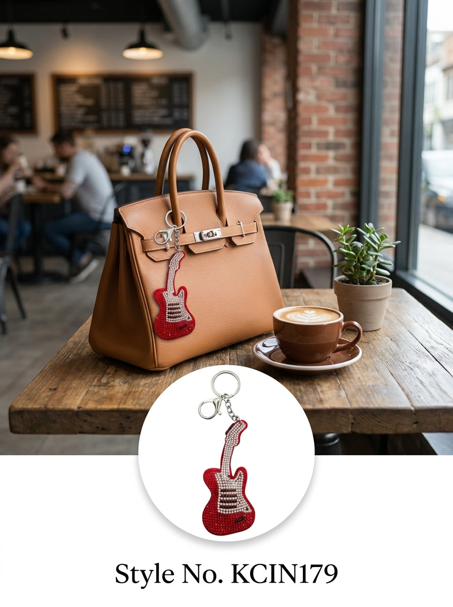 Red rhinestone guitar charm Keychain | KCIN179