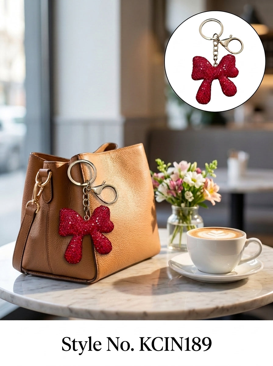 Red glitter bow charm Keychain | KCIN189