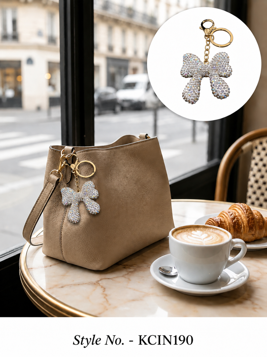 White glitter bow charm Keychain | KCIN190