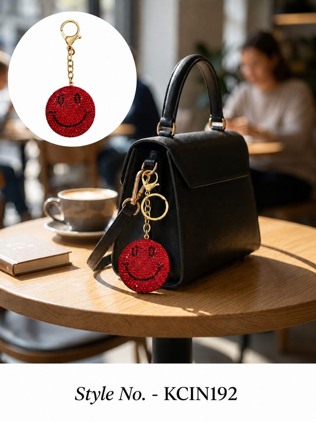 Red rhinestone smile face charm Keychain | KCIN192