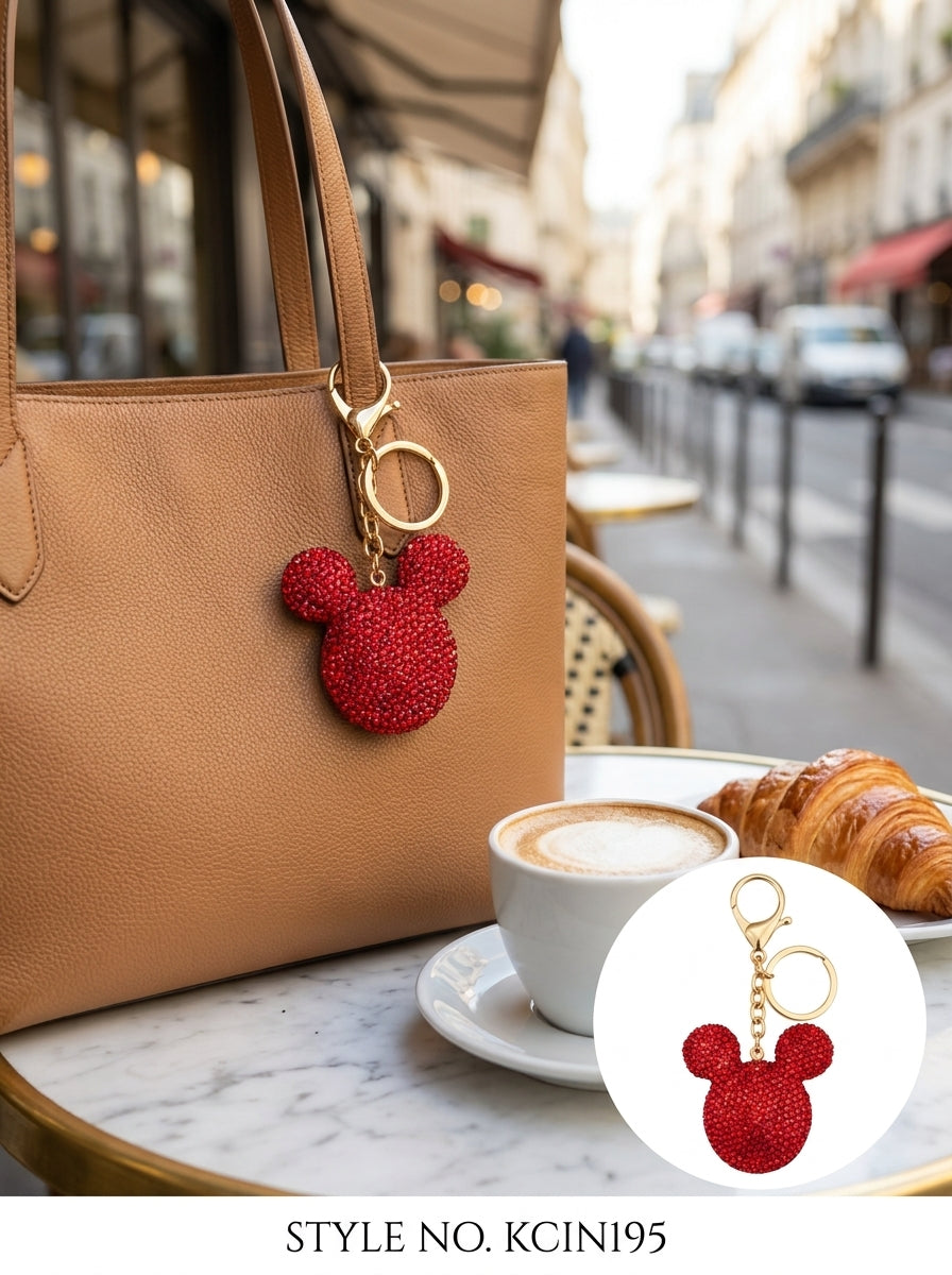 Red rhinestone bear silhouette charm Keychain | KCIN195