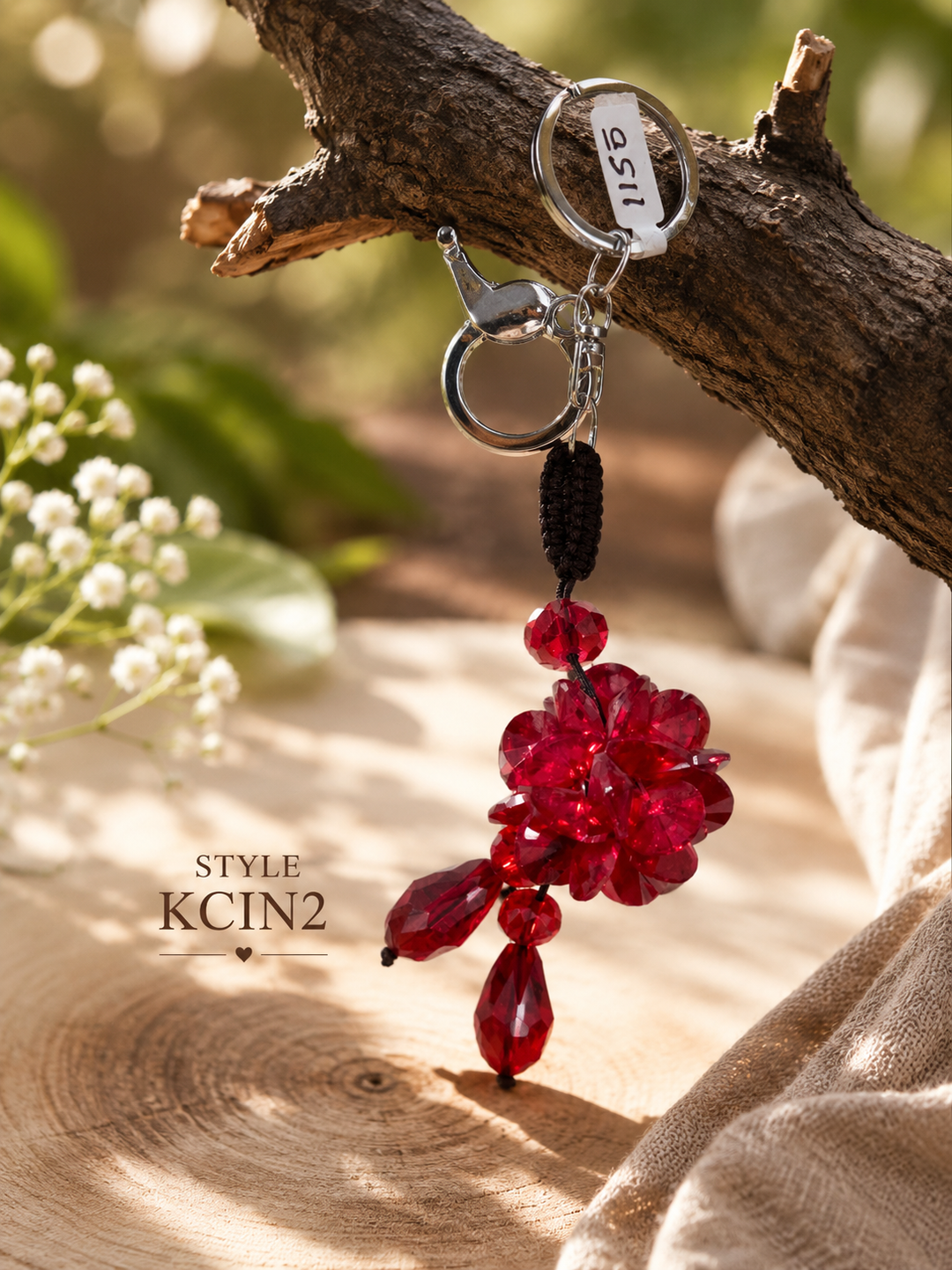 Red crystal floral cluster charm Keychain | KCIN2