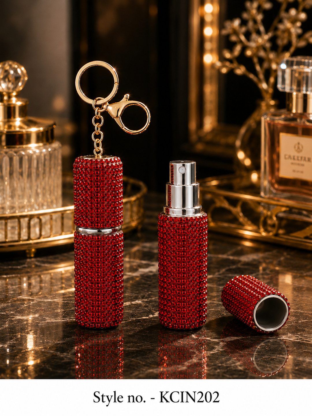 Red glitter cylindrical perfume spray keychain Keychain | KCIN202