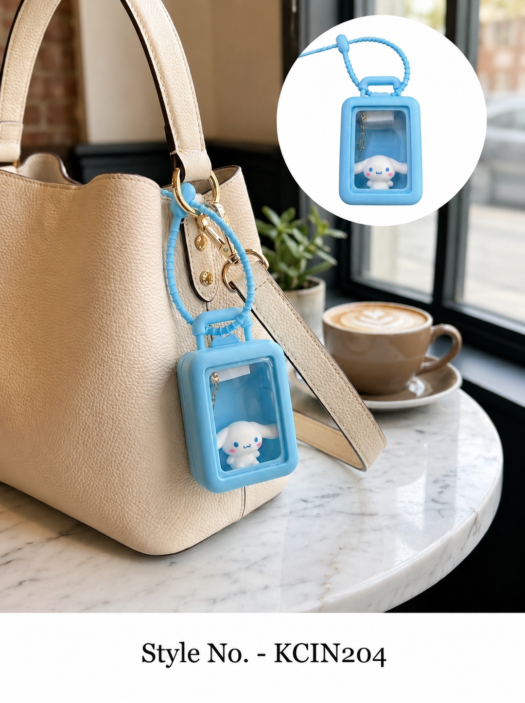 Blue rectangular photo frame keychain with cord loop Keychain | KCIN204