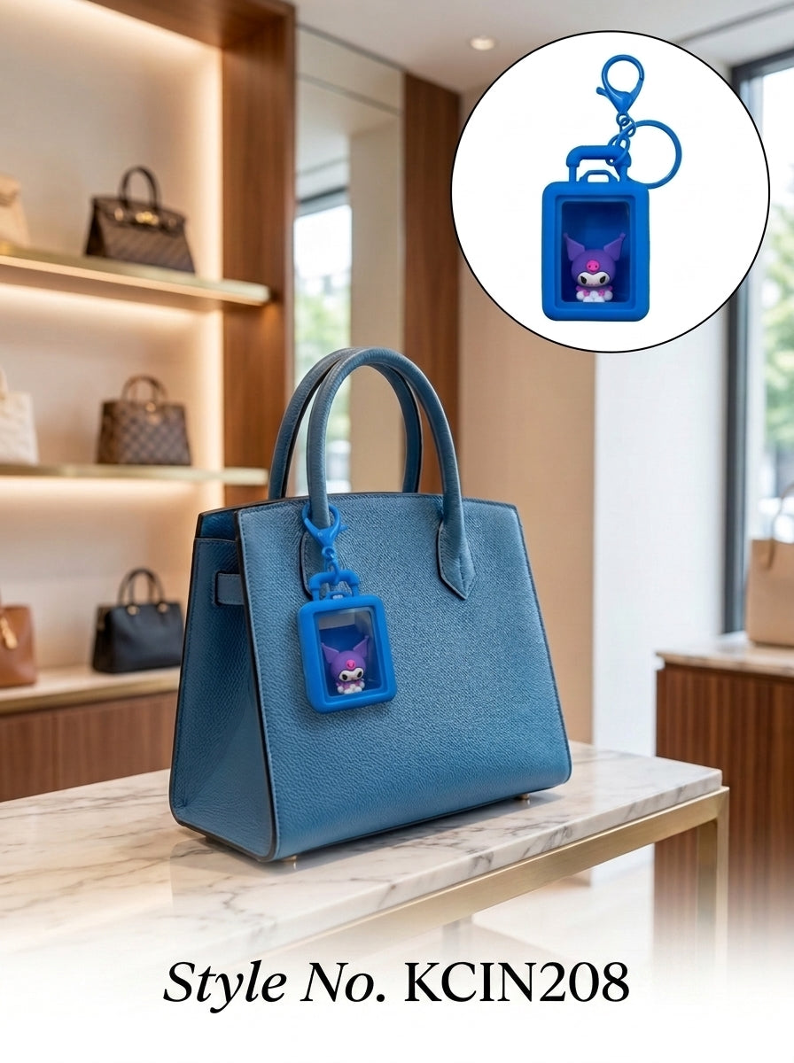 Blue rectangular photo frame keychain with cord loop Keychain | KCIN208