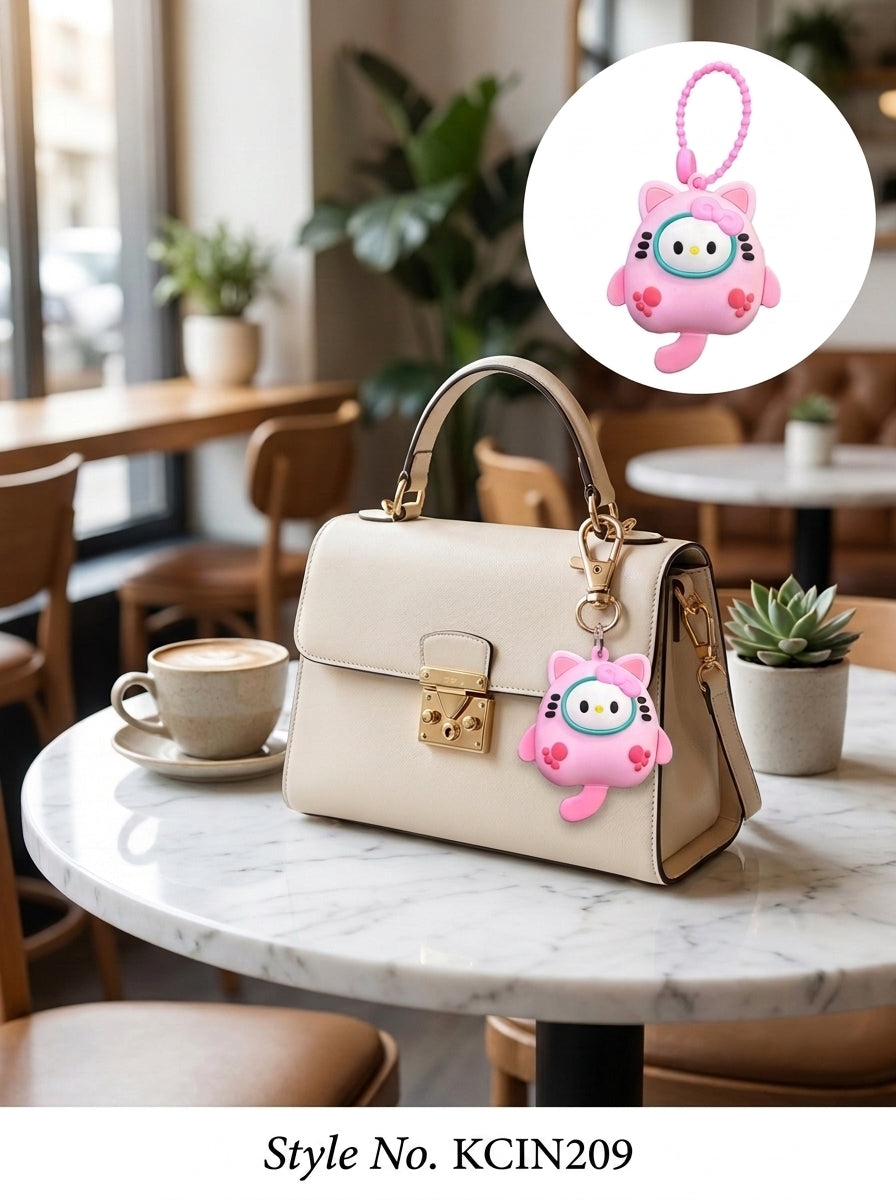 Pink owl character pouch charm with cord loop Keychain | KCIN209