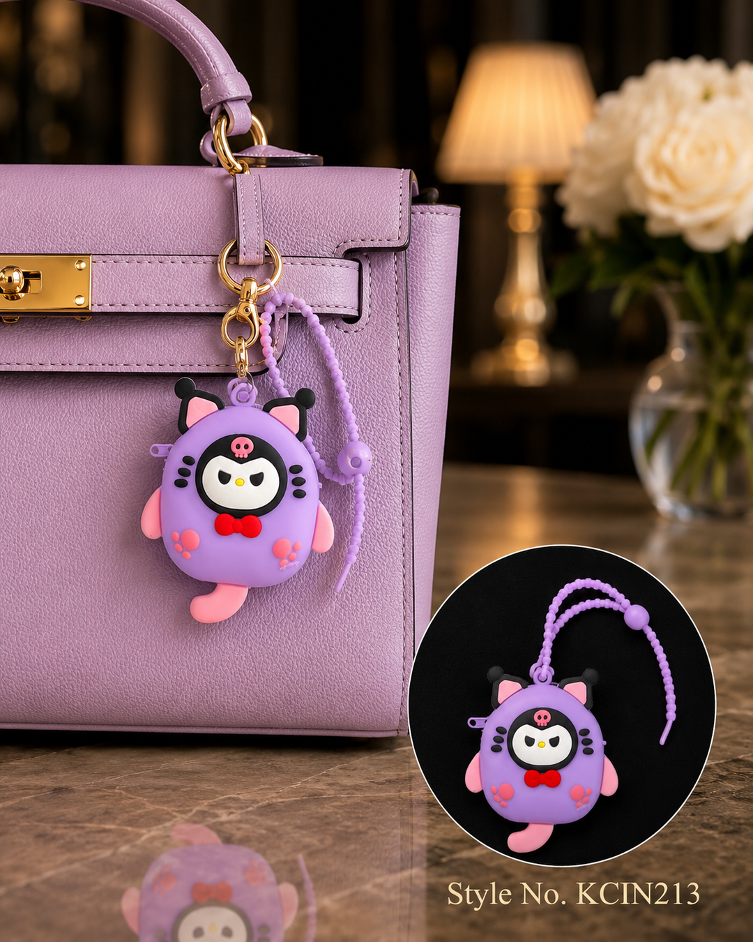 Lavender character pouch charm with cord loop Keychain | KCIN213