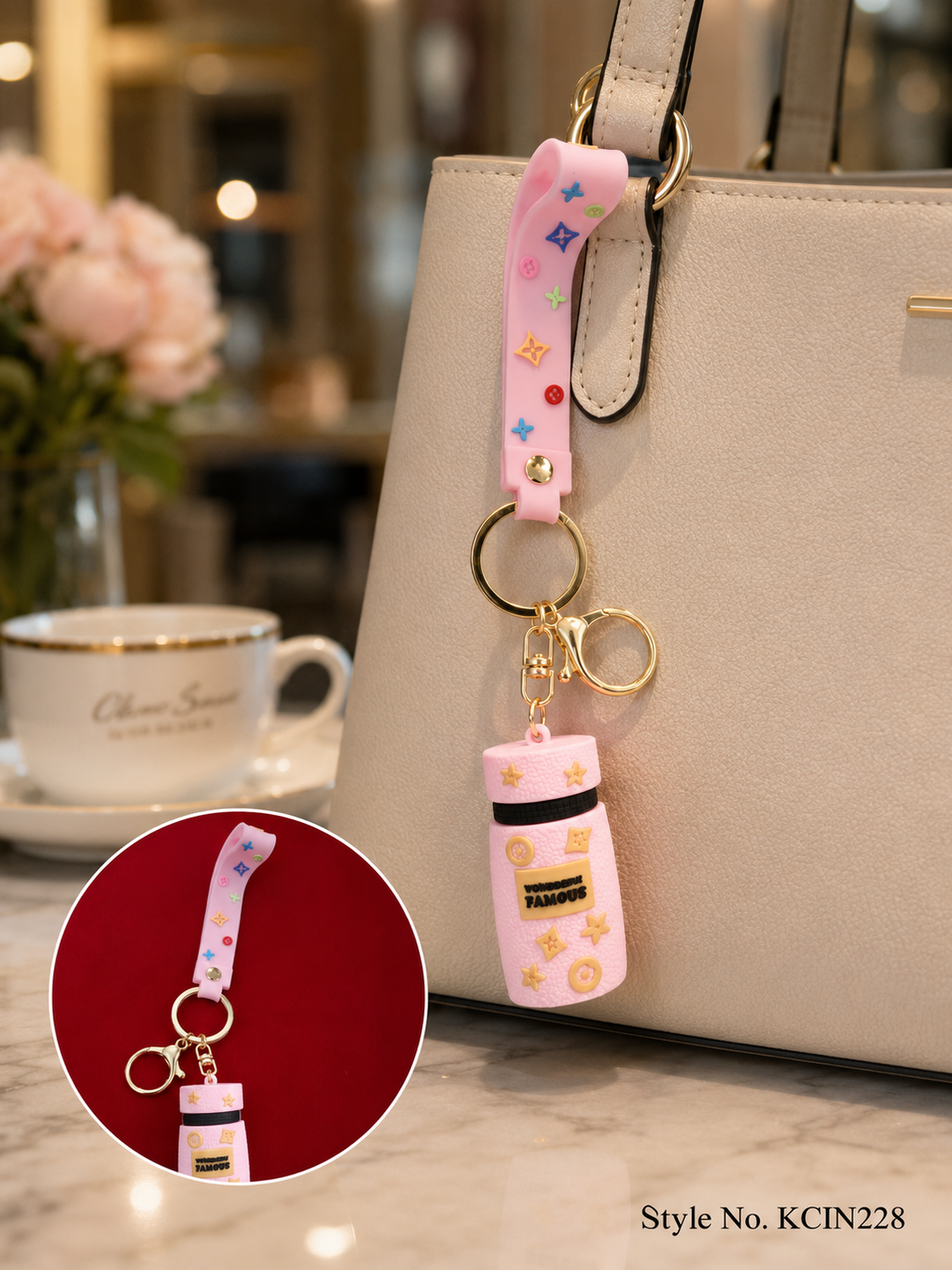 Black and gold patterned mini purse with wrist strap Keychain | KCIN228