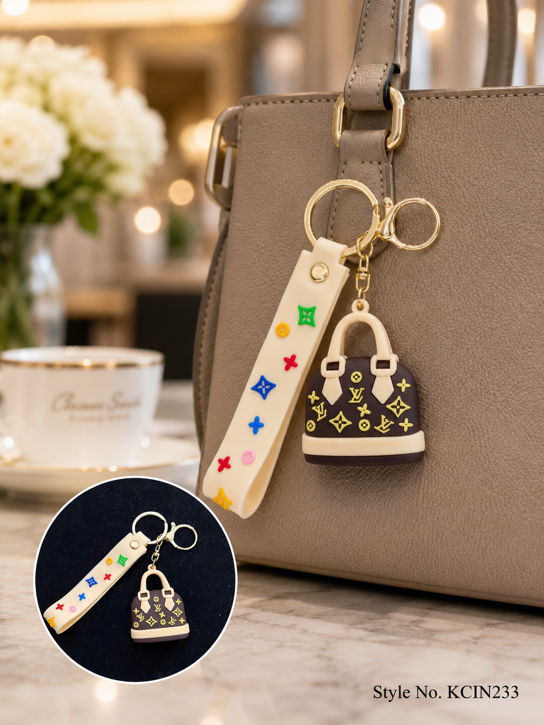 Pink wrist strap with miniature purse charm Keychain | KCIN233