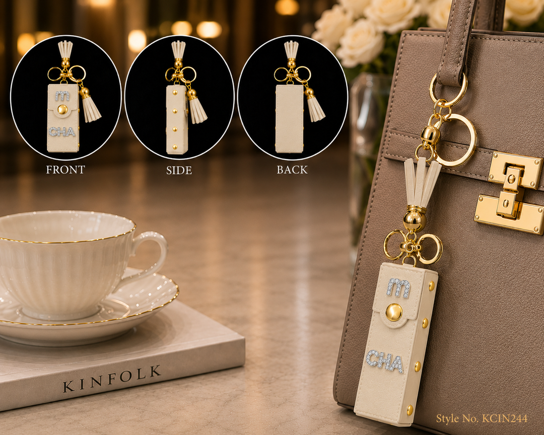 Floral compact mirror with cream tassel and lace Keychain | KCIN244