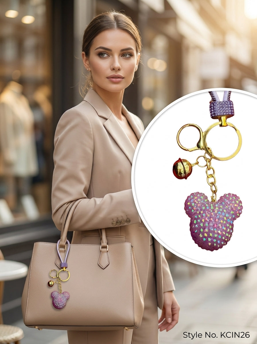 Pink rhinestone heart with pale blue loop Keychain | KCIN26