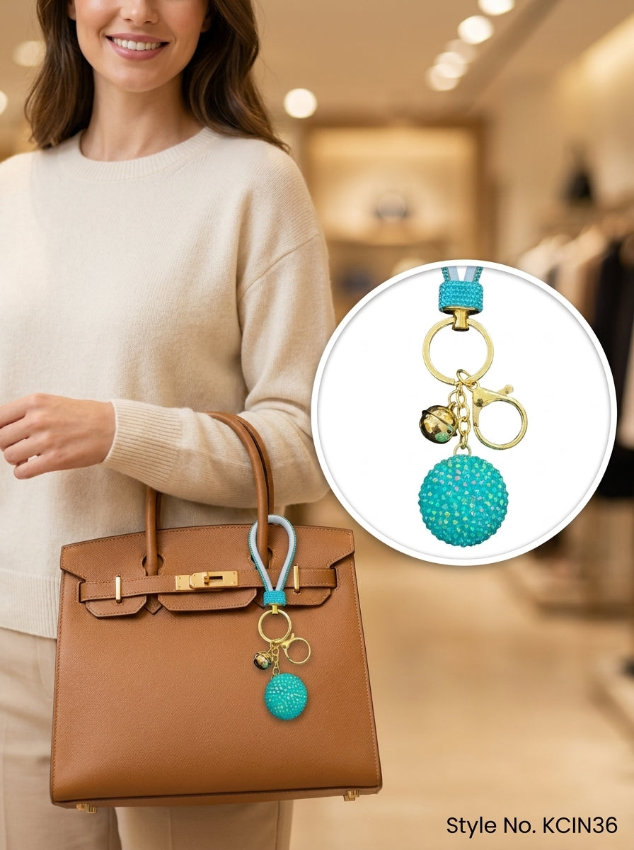 Teal beaded ball with light blue loop Keychain | KCIN36