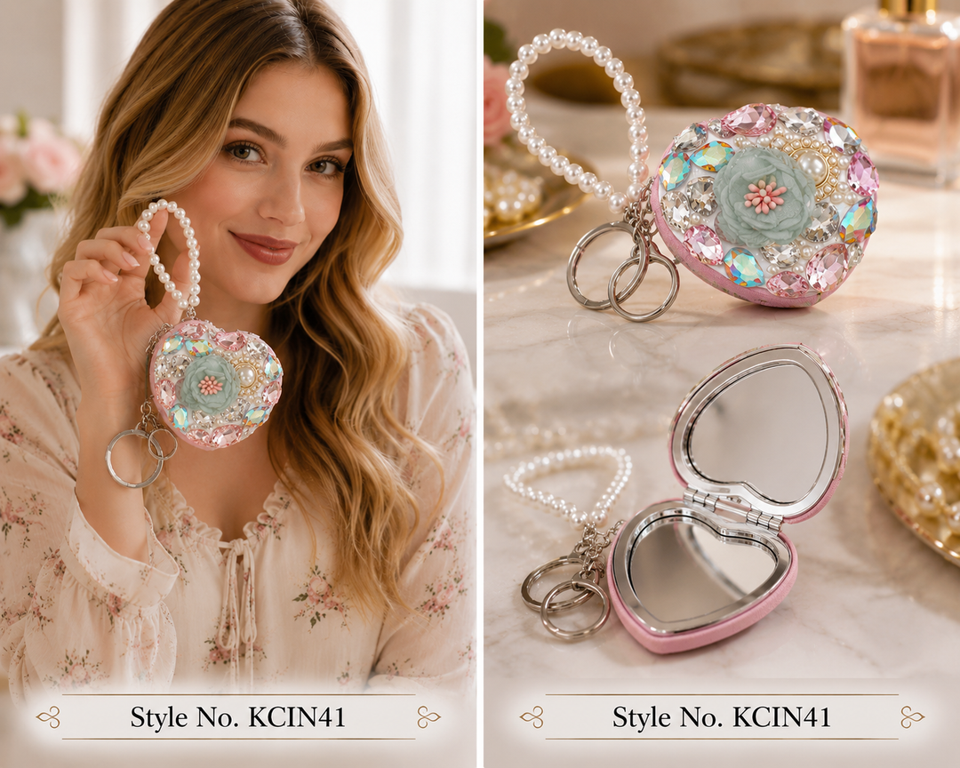 Pastel round floral charm with pearl loop Keychain | KCIN41