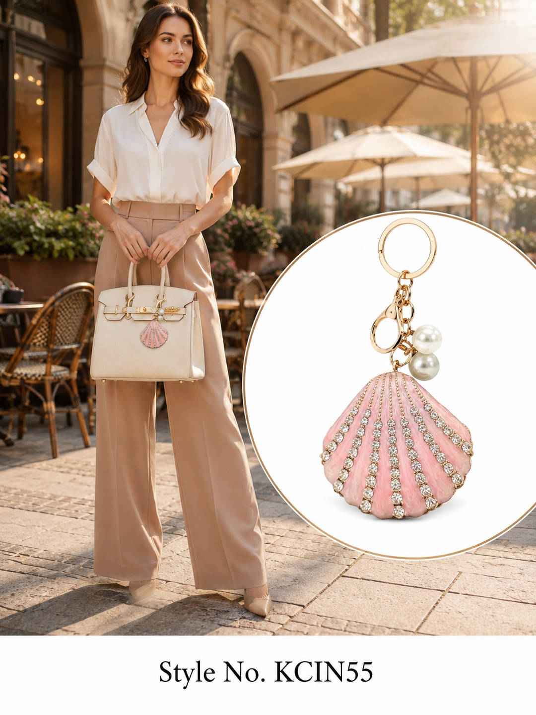 Pink shell with radiating detail Keychain | KCIN55