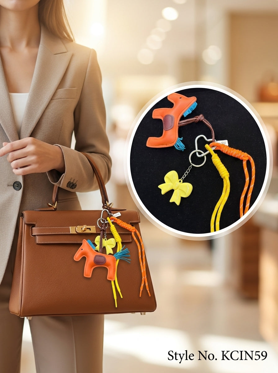 Orange horse figure with yellow flower charm Keychain | KCIN59
