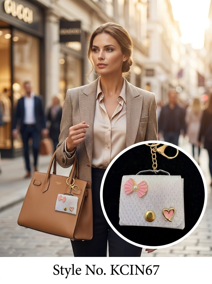 White mini purse with bow and heart details Keychain | KCIN67