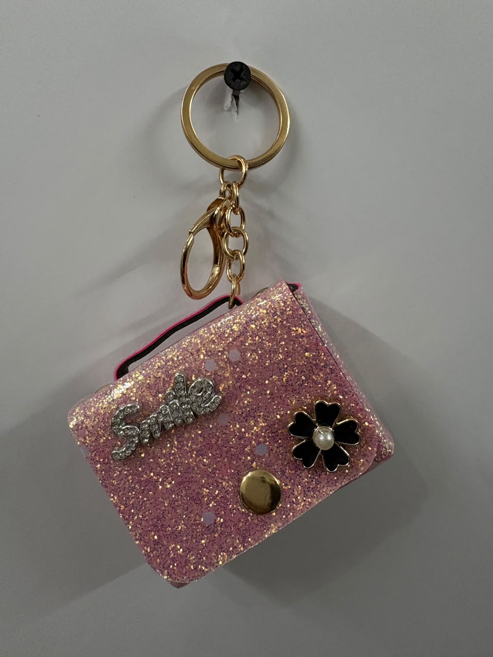 Rose gold glitter mini purse with dark floral ornament Keychain | KCIN98