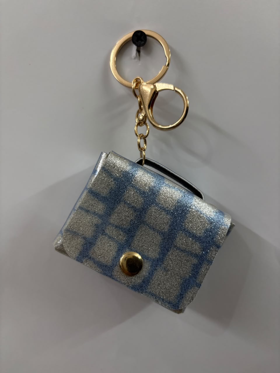 Blue and silver glitter mini wallet with snap front Keychain | KCIN99