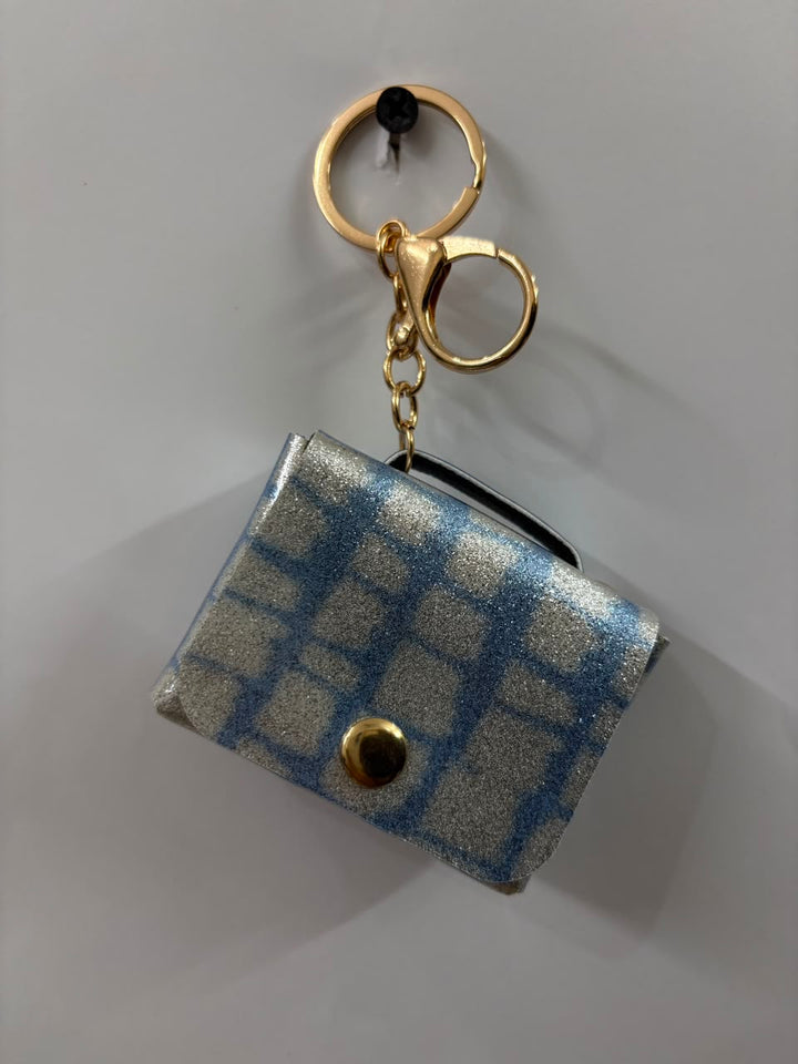 Blue and silver glitter mini wallet with snap front Keychain | KCIN99