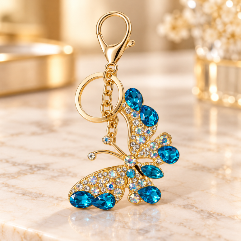 Blue Butterfly Cluster Keychain - KCMEIFEN004