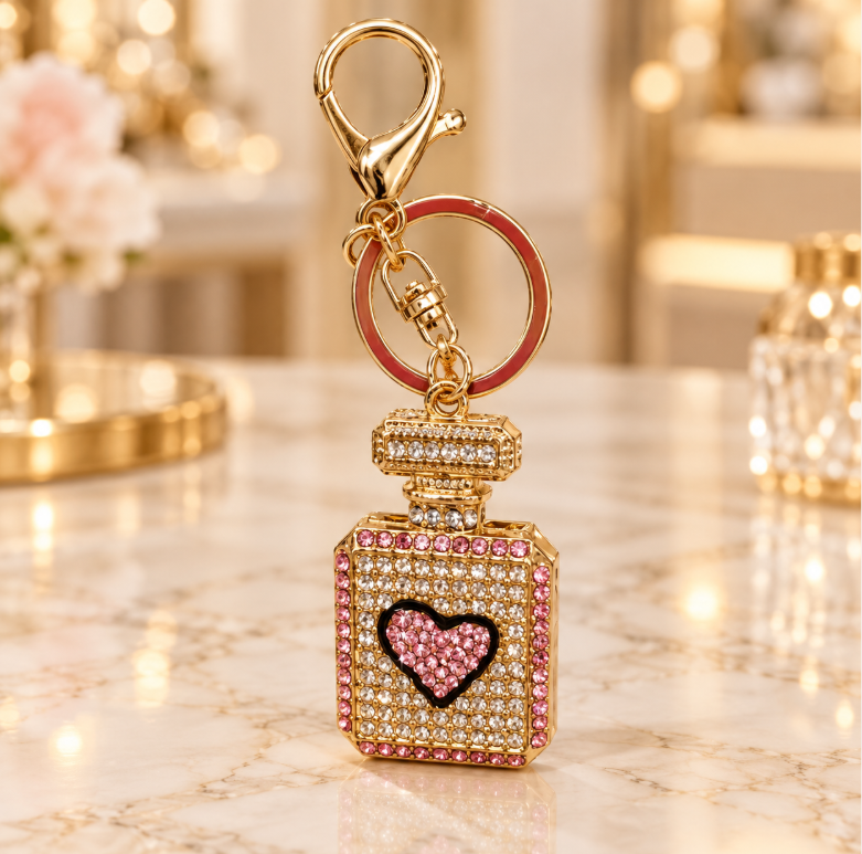Pink Heart Perfume Bottle Keychain - KCMEIFEN009