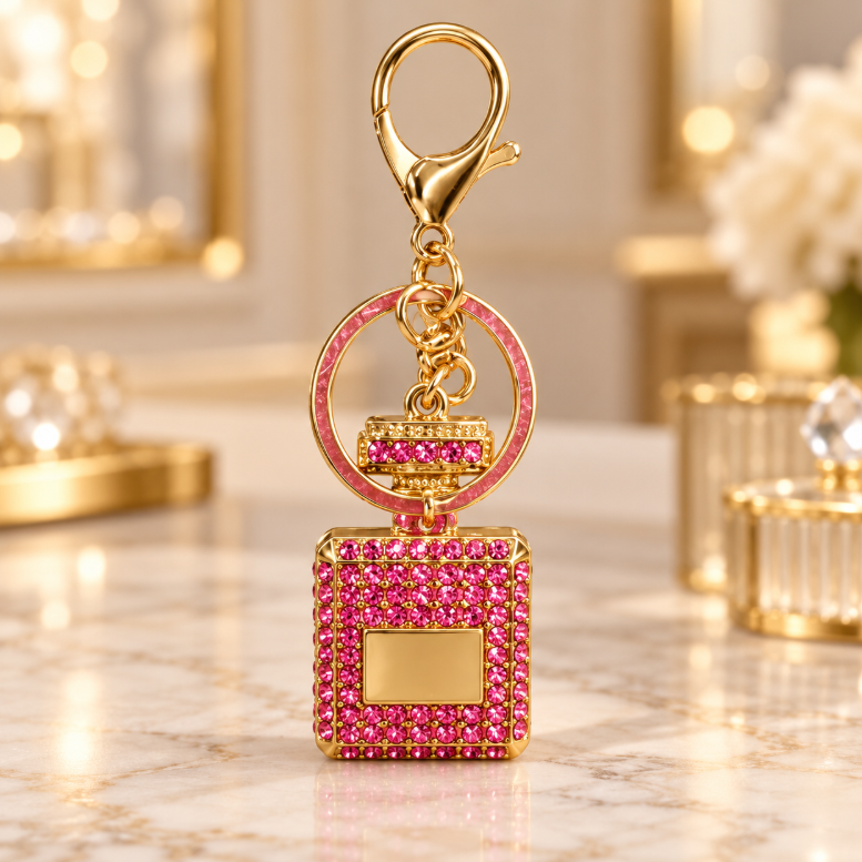 Pink Crystal Perfume Bottle Keychain - KCMEIFEN010