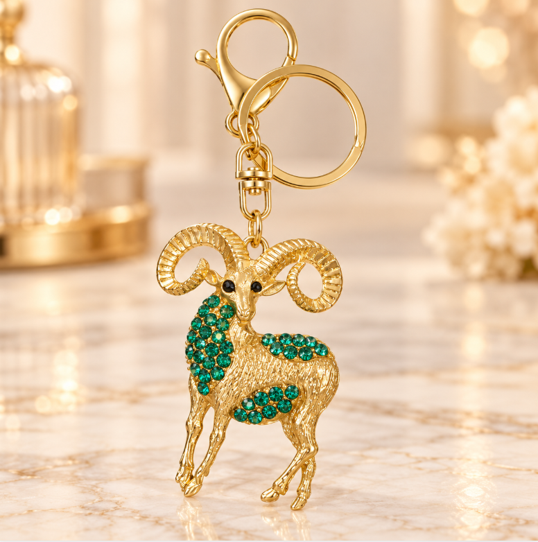 Golden Crystal Ram Keychain - KCMEIFEN023