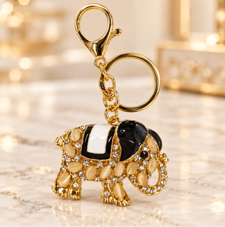 Black and Gold Elephant Keychain - KCMEIFEN029