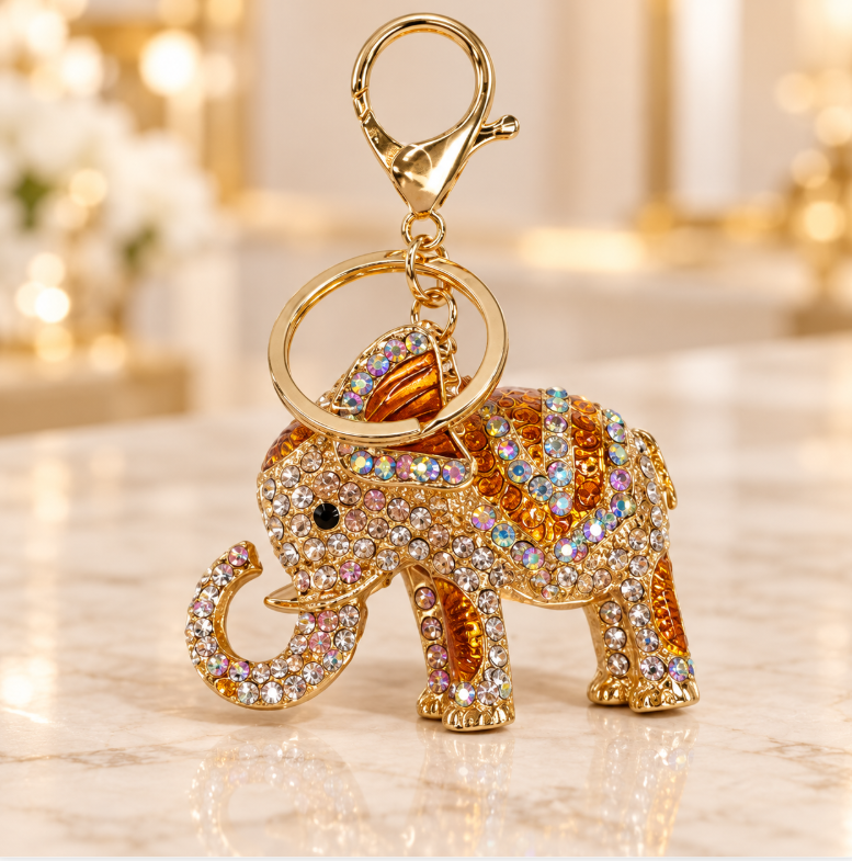 Golden Crystal Elephant Keychain - KCMEIFEN045