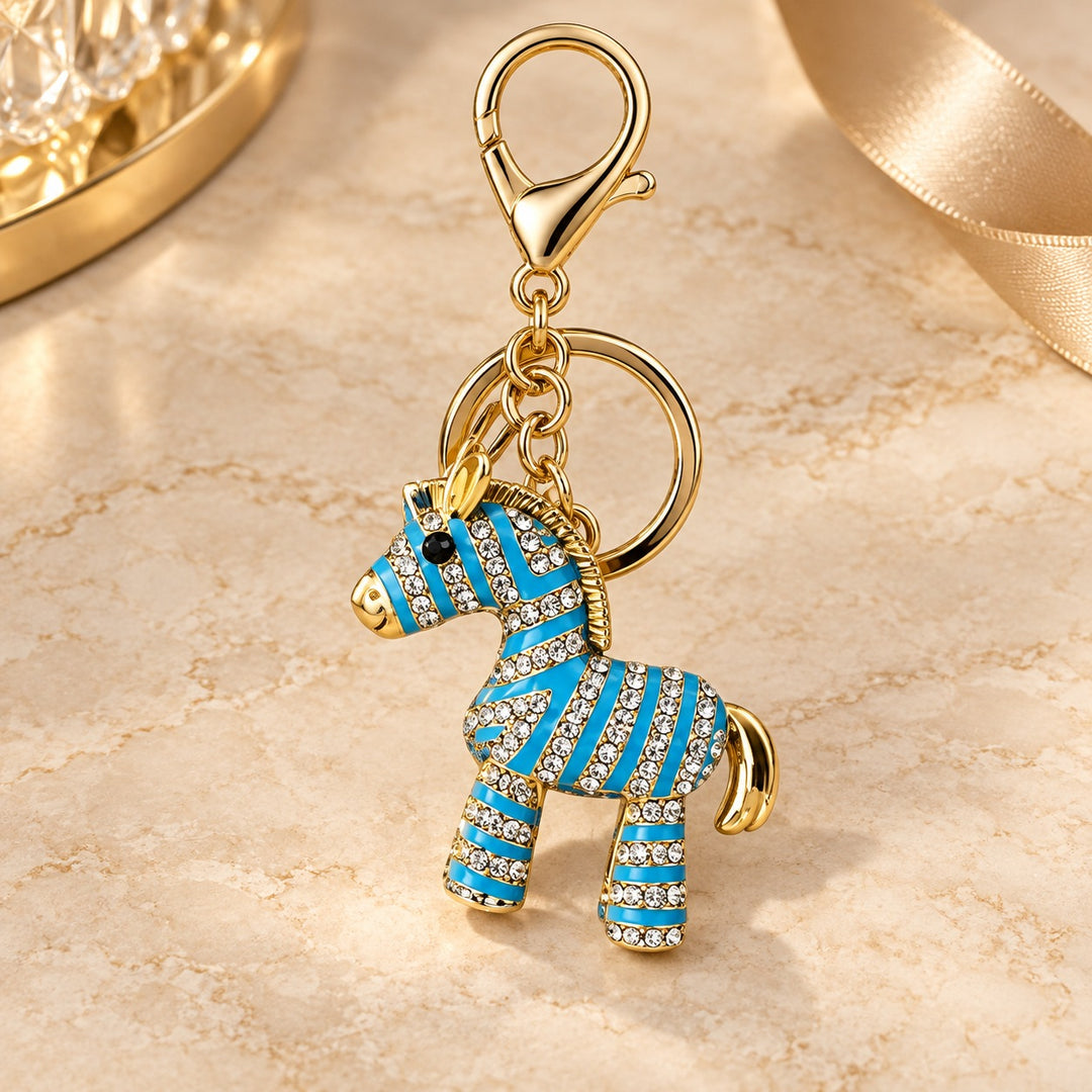 Blue Rhinestone horse Keychain