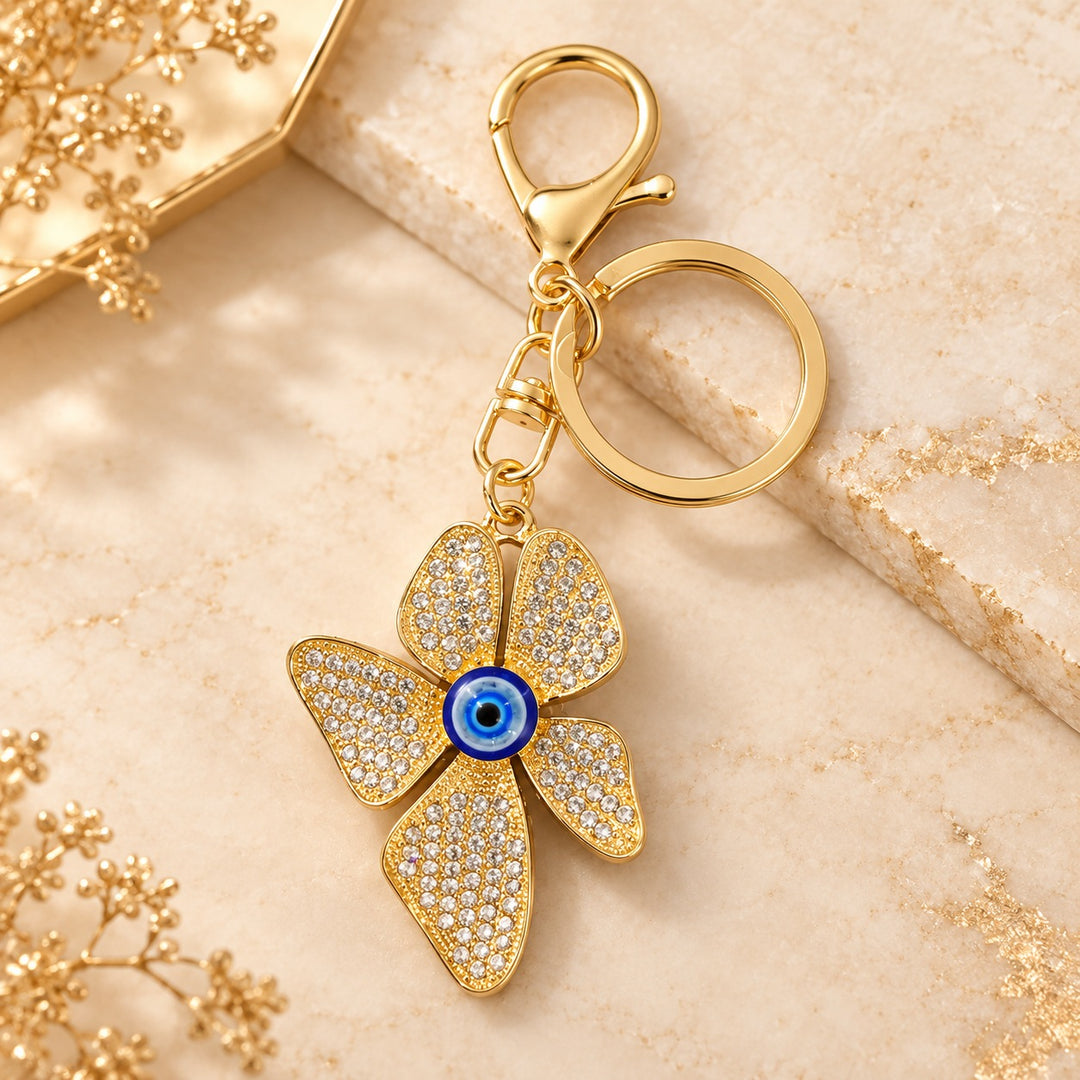 Crystal Daisy Keychain with Blue Center