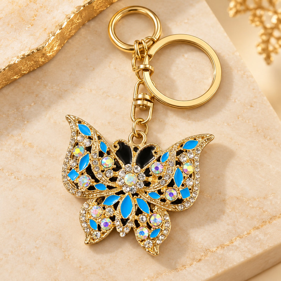 Blue Butterfly Keychain with Crystal Wing Pattern