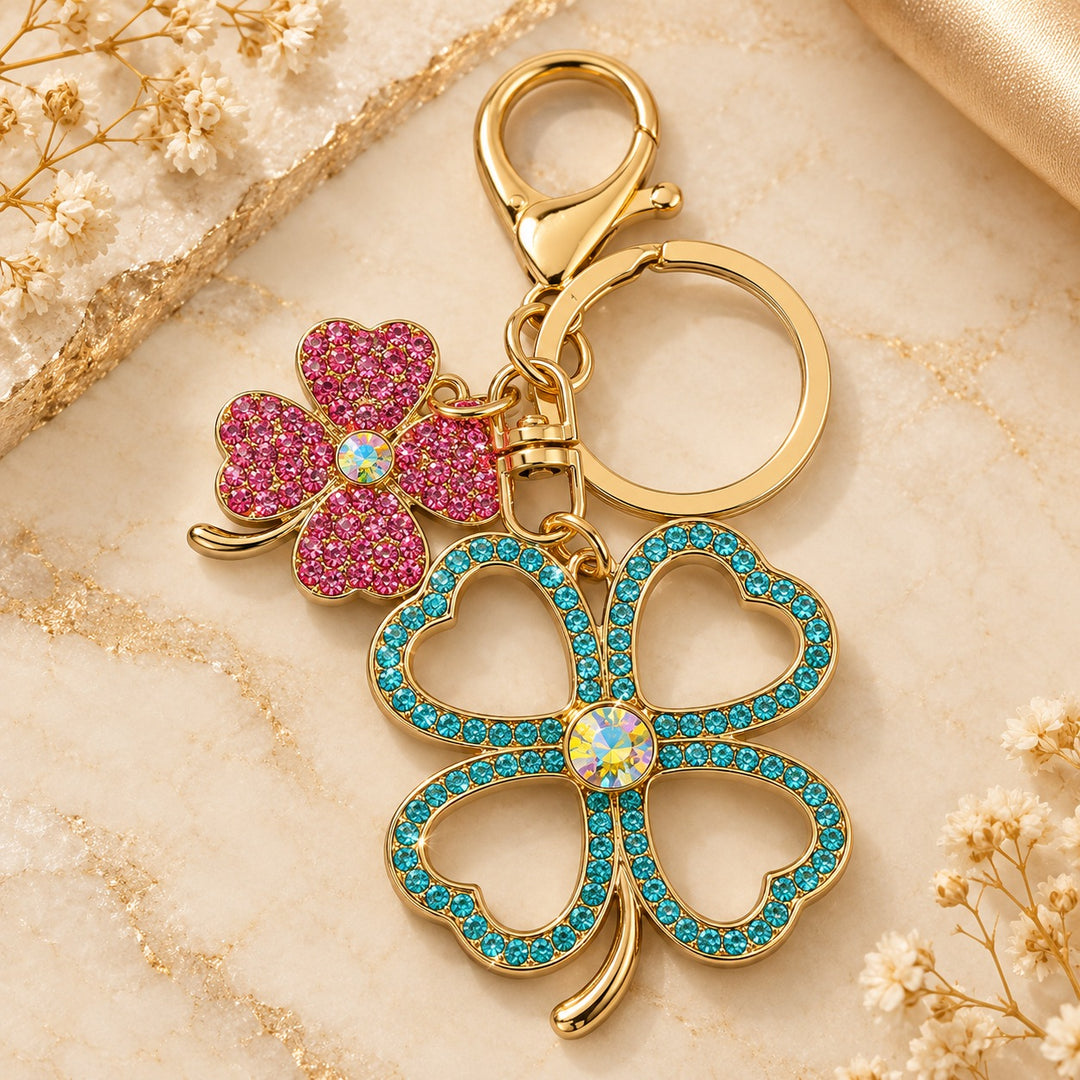 Multi-Heart Keychain with Pink, Blue and Gold Details