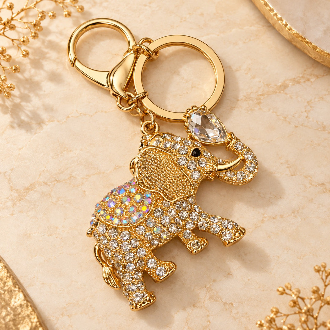 Elephant Keychain with Clear Rhinestone-Style Finish