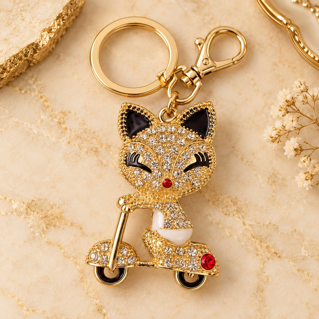 Crowned Cat Keychain with Crystal Outfit Details