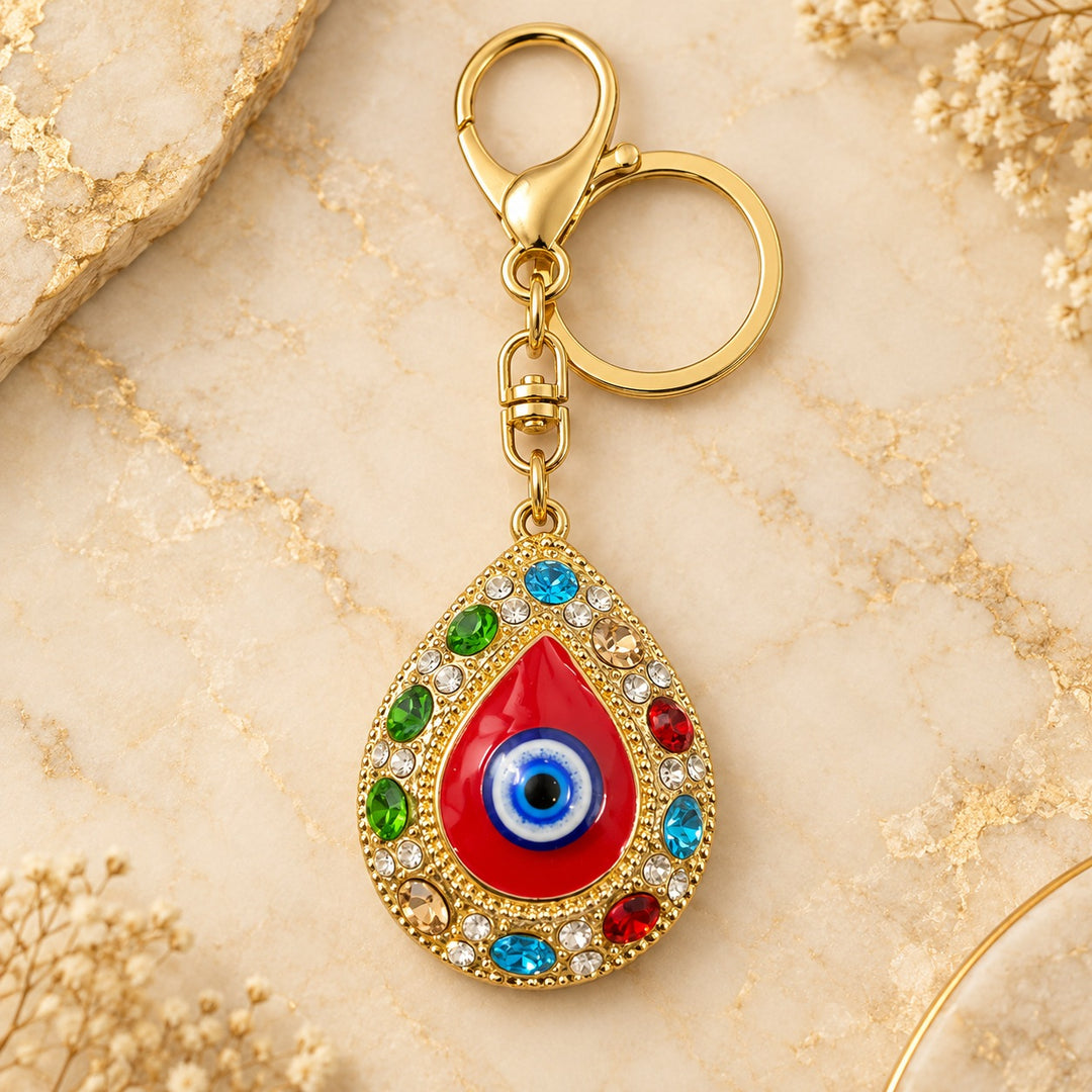 Blue and Red Evil Eye Teardrop Keychain