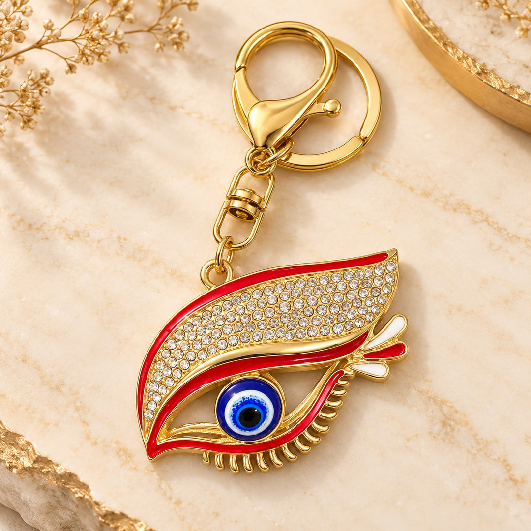 Red and Gold Evil Eye Keychain with Blue Center
