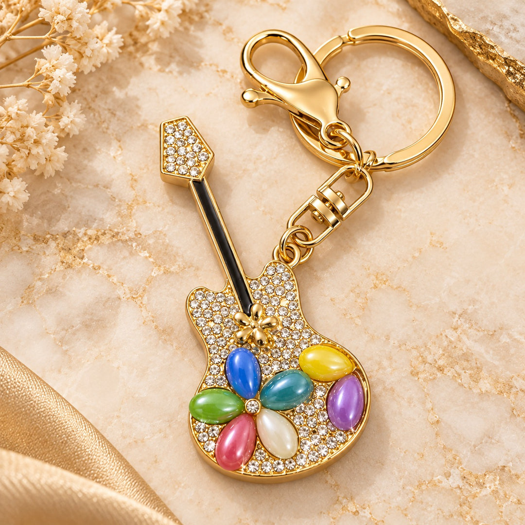Guitar Keychain with Pastel Jewel Inlays