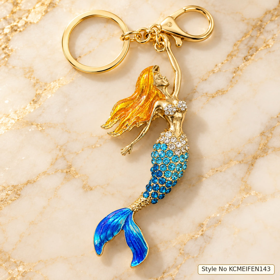 Blue Mermaid Keychain with Yellow Hair Detail