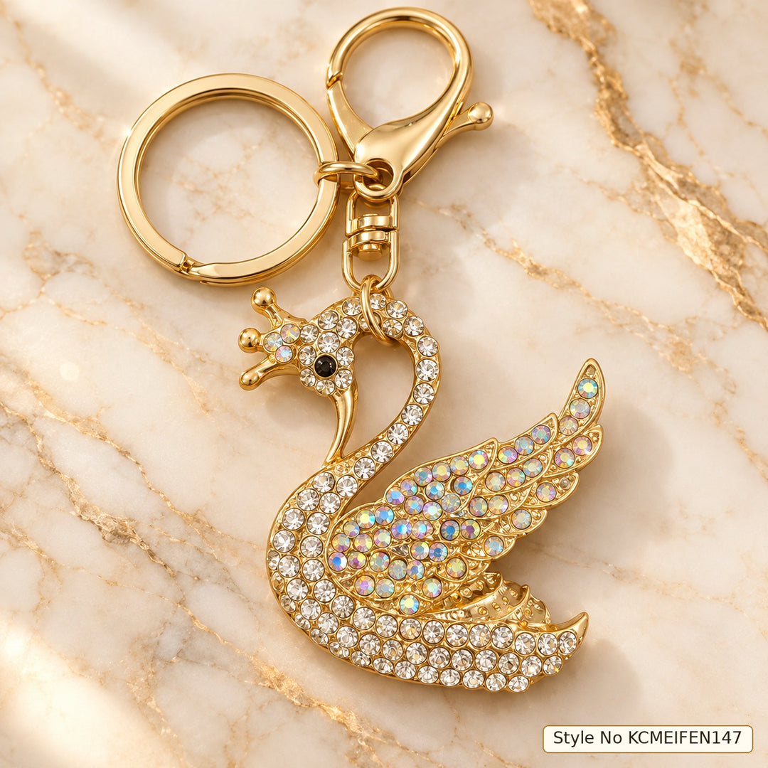 White Swan Keychain with Crystal Wing Detail