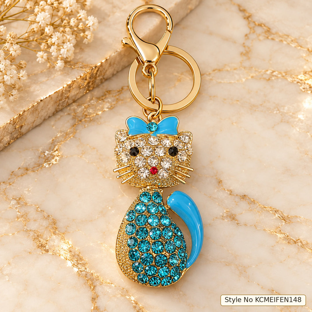 Cat Keychain with Turquoise Body and Clear Face