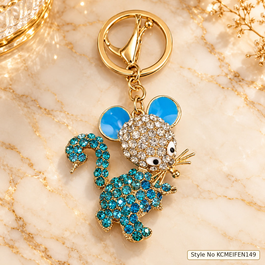 Mouse Keychain with Blue &amp; Clear Rhinestone Accents